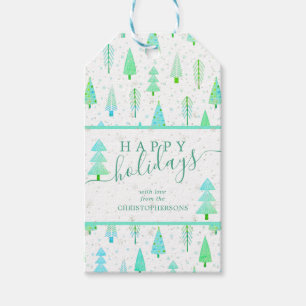 Modern Christmas Trees HAPPY HOLIDAYS Script Gift Tags