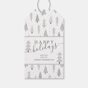 Modern Christmas Trees HAPPY HOLIDAYS Script Gift Tags