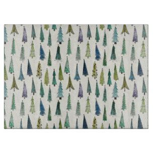 Modern Christmas Trees Illustrated Pattern Cutting Board