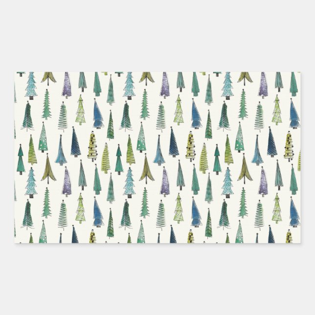 Modern Christmas Trees Illustrated Pattern Rectangular Sticker (Front)