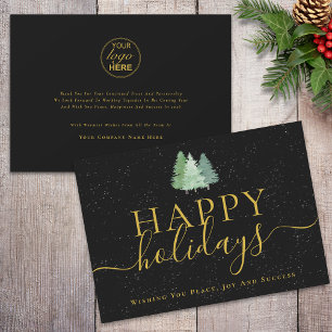 Modern Christmas Trees Logo Black Gold Business Holiday Card