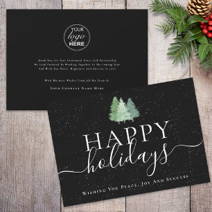 Modern Christmas Trees Logo Black & White Business Holiday Card
