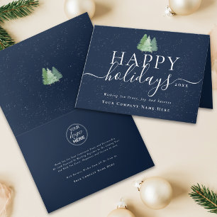 Modern Christmas Trees Logo Blue Business Holiday Card
