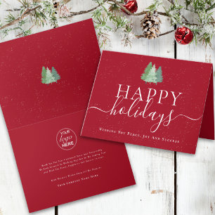Modern Christmas Trees Logo Red Business Holiday Card