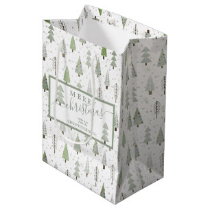 Modern Christmas Trees MERRY CHRISTMAS Script Sage Medium Gift Bag