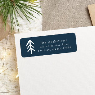 Modern Christmas Trees Navy Holiday Address Label
