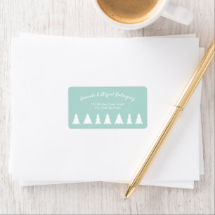 Modern Christmas Trees on Mint Green White Script Label