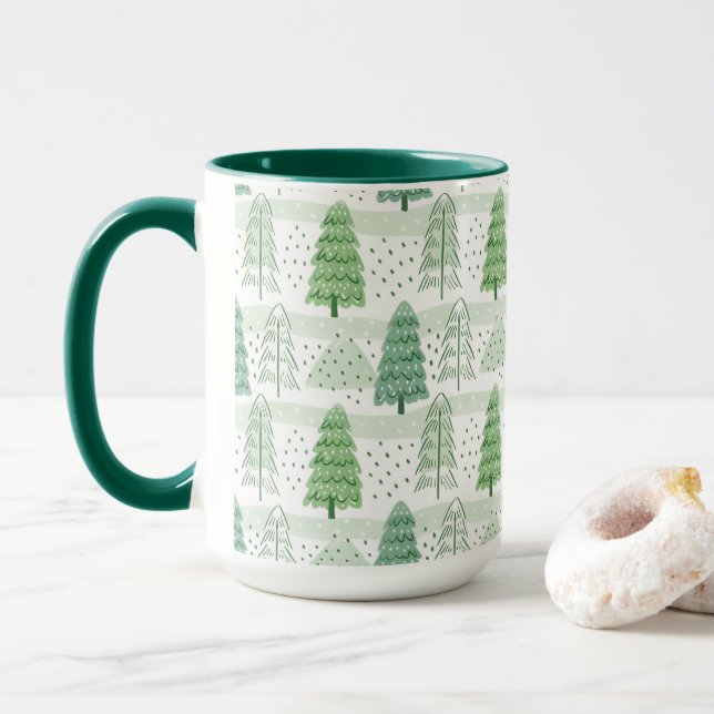 Modern Christmas Trees Pattern  Mug (With Donut)