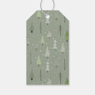 Modern Christmas Trees Pattern Sage Green Gift Tags