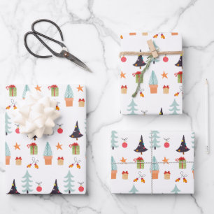 Modern Christmas Trees Sage Green Pattern Wrapping Paper Sheet