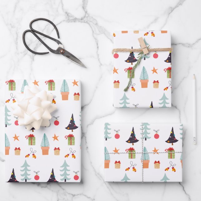 Modern Christmas Trees Sage Green Pattern Wrapping Paper Sheet (Front)