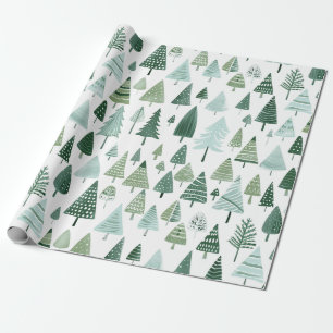 Modern Christmas Trees Sage Green  Wrapping Paper