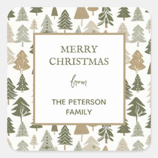 Modern Christmas Trees Sage Olive Green Pattern Square Sticker