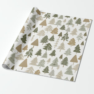 Modern Christmas Trees Sage Olive Green Pattern  Wrapping Paper