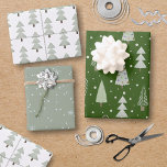 Modern Christmas Trees Sage Olive Green Pattern Wrapping Paper Sheet<br><div class="desc">A collection of coordinated modern abstract Christmas and forest trees and winter snow patterns in sage green and olive green colours. Contact the designer via Zazzle Chat or makeitaboutyoustore@gmail.com if you'd like this design modified,  on another product or would like coordinating items.</div>