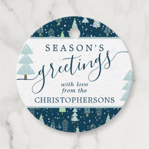 Modern Christmas Trees SEASONS GREETINGS Blue Favour Tags