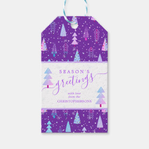 Modern Christmas Trees SEASONS GREETINGS Script Gift Tags