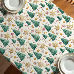 Modern Christmas trees tablecloth red green gold
