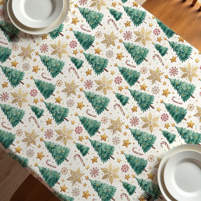 Modern Christmas trees tablecloth red green gold (Modern Christmas trees tablecloth red green gold

)