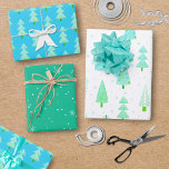 Modern Christmas Trees Turquoise Blue Pattern Trio Wrapping Paper Sheet<br><div class="desc">A collection of 3 coordinated modern abstract Christmas and forest trees and winter snow and snowflake patterns in trendy tropical, coastal colours of turquoise, teal, blue and white. ASSISTANCE: For help with design modification or personalisation, colour change, resizing, transferring the design to another product or if you would like coordinating...</div>