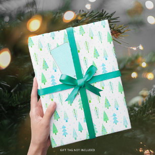 Modern Christmas Trees Turquoise Blue Pattern Wrapping Paper