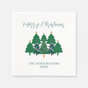 Modern Christmas Trees Typography Napkins 