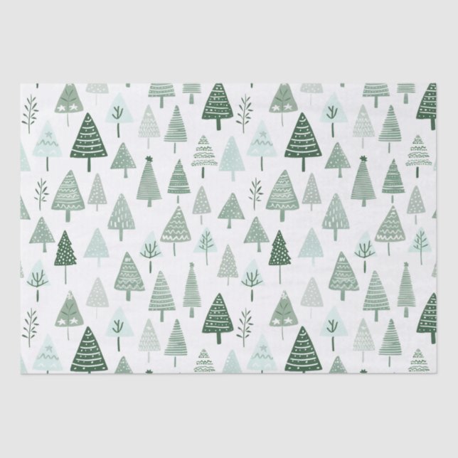 Modern Christmas Trees White and green Tissue Paper (Front)