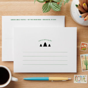 Modern Christmas Trees with Black and Green Plaid Envelope