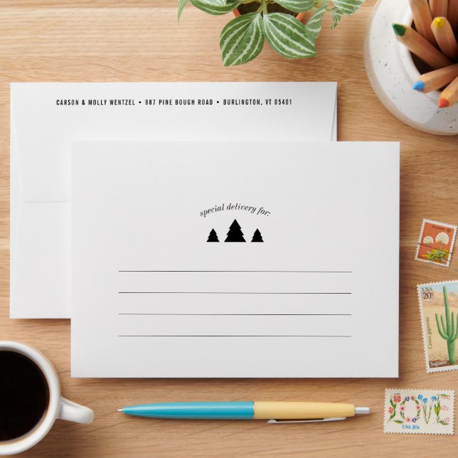 Modern Christmas Trees with Black and Red Plaid Envelope (Desk)