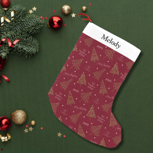 Modern Christmas Trees with Season Greetings Red Small Christmas Stocking