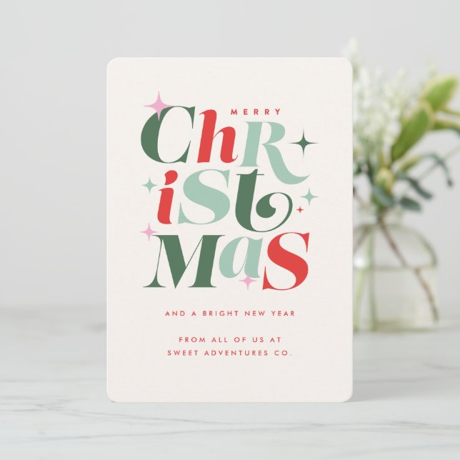 Modern Christmas Typography Company Holiday Card (Standing Front)