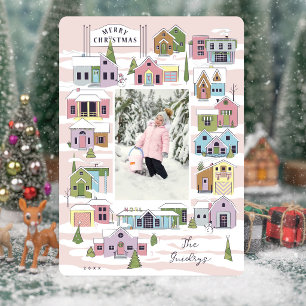 Modern Christmas Village Family Photo Christmas Holiday Card