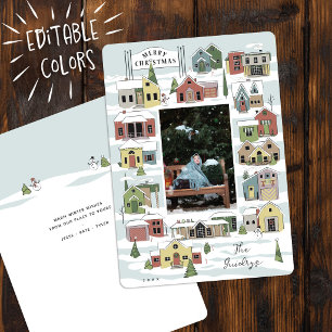 Modern Christmas Village Family Photo Christmas Holiday Card