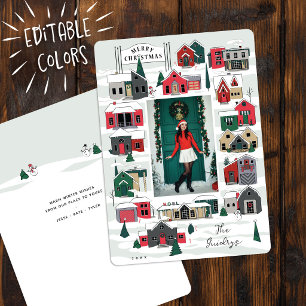 Modern Christmas Village Family Photo Christmas Holiday Card