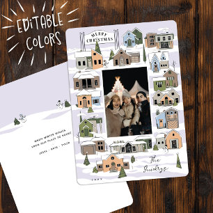 Modern Christmas Village Family Photo Christmas Holiday Card