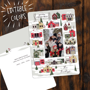 Modern Christmas Village Family Photo Christmas  Holiday Card