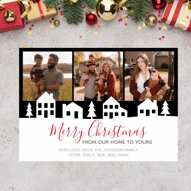 Modern Christmas Village  Holiday Card (Christmas Village card with 3 photos)
