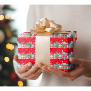 Modern Christmas Village Wrapping Paper