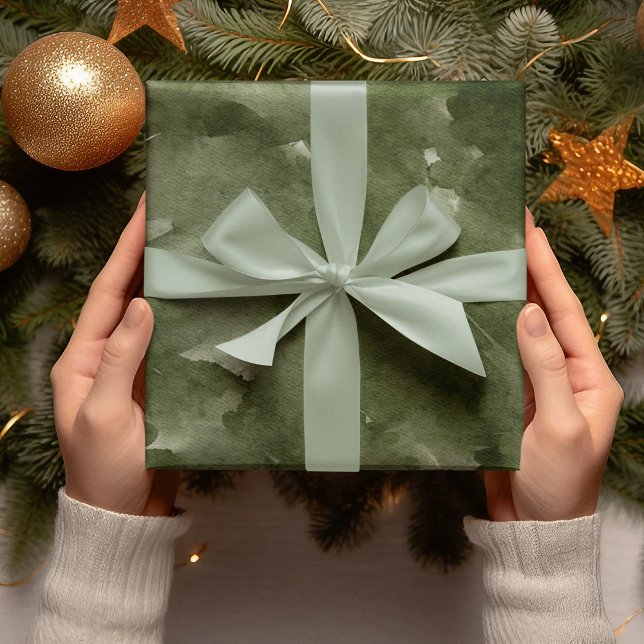 Modern Christmas Watercolor Green Wrapping Paper (Creator Uploaded)