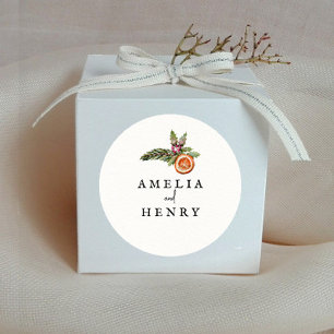 Modern Christmas Wedding Favour Classic Round Sticker