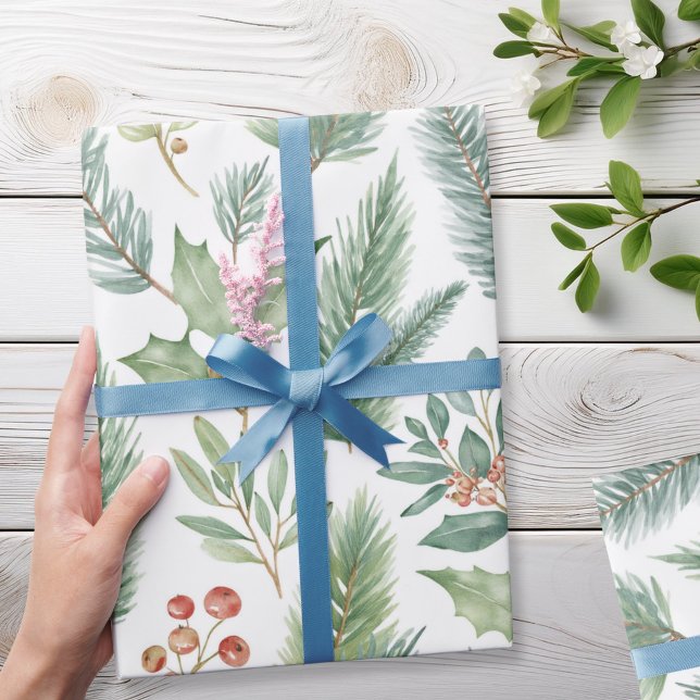 Modern Christmas Winter Holiday Floral Pattern Wrapping Paper (Creator Uploaded)