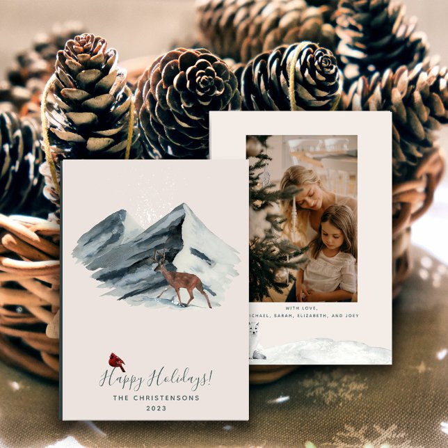 Modern Christmas Winter Mountain Scene Photo  Holiday Card (Creator Uploaded)