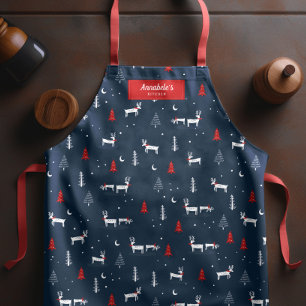 Modern Christmas Winter Woodland Red Personalised Apron