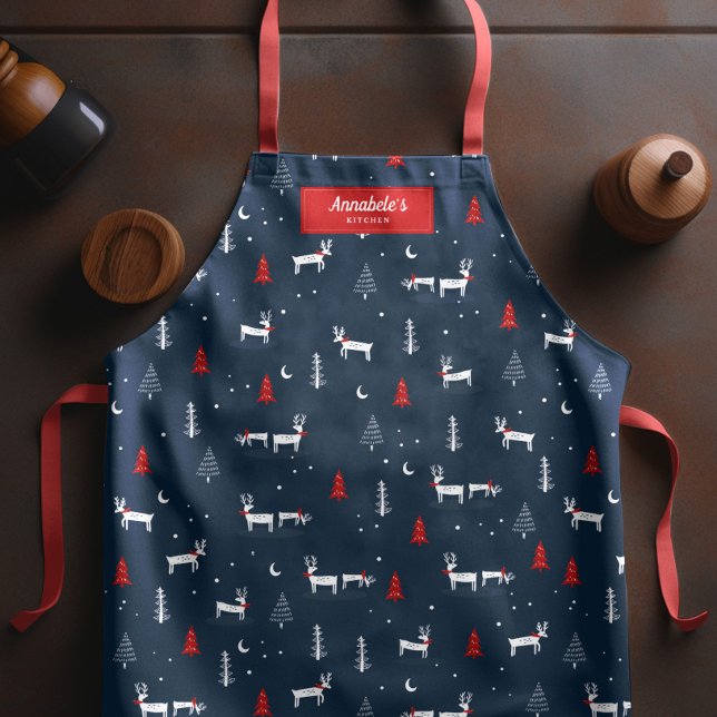 Modern Christmas Winter Woodland Red Personalised Apron (Creator Uploaded)