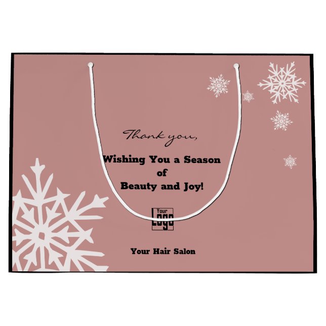 Modern Christmas Wishes Black Pink Paper Bag (Front)