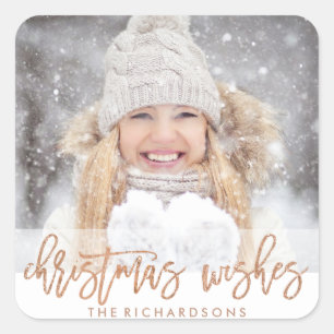 Modern Christmas Wishes with your Photo Square Sticker
