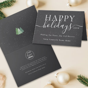 Modern Christmas Woodland Snow Business Logo Holiday Card