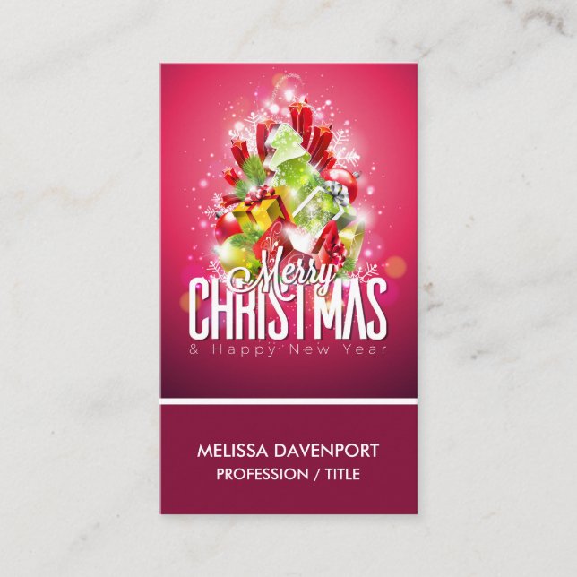 Modern Christmas Wrapped Presents & Tree - Festive Business Card (Front)