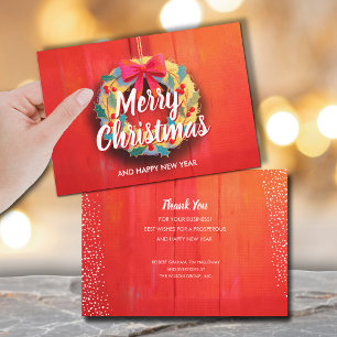 Modern Christmas Wreath Business Holiday Card