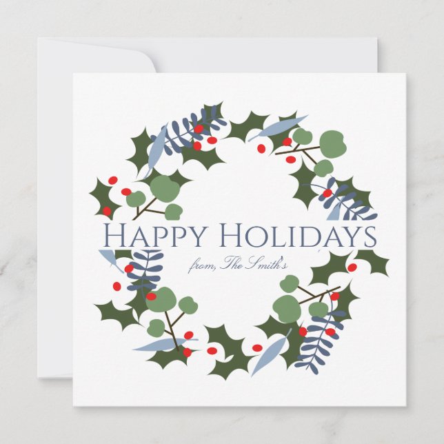 Modern Christmas Wreath Square Holiday Card  (Front)